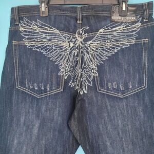 Brooklyn Xpress Jeans Mens 40 Y2K Baggy Eagle Graphic Dark Wash Denim streetwear